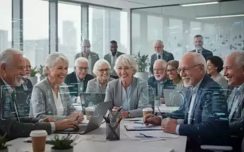 Ältere Menschen arbeiten in einem modernen Büro, symbolisieren längere Arbeitszeiten und Rentenreformen. - Foto: über boerse-global.de
