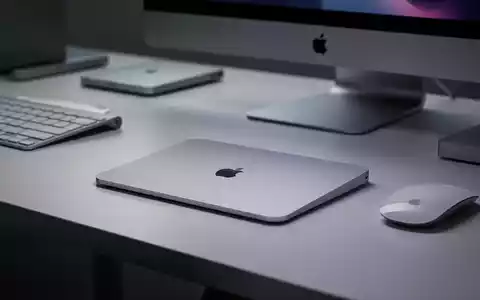Ein Apple Magic Trackpad mit einem MacBook und anderem Apple-Zubehör auf einem modernen Schreibtisch, sanft beleuchtet. - Foto: über boerse-global.de