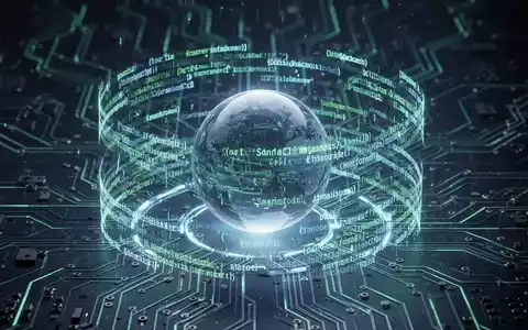 Abstrakte Darstellung digitaler Sicherheit: Leuchtende Codezeilen bilden eine Schutzbarriere um eine Kugel, die eine sichere Sandbox symbolisiert. - Foto: über boerse-global.de