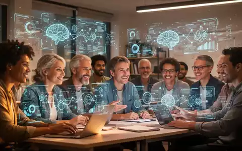Erwachsene Lernende in einem modernen Klassenzimmer mit holografischen KI-Algorithmen, die Umschulung für die Zukunft symbolisieren. - Foto: über boerse-global.de
