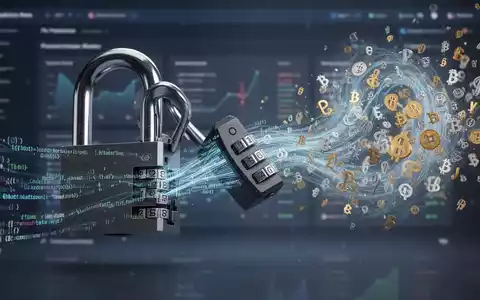 Digitales Vorhängeschloss mit austretendem Code, umgeben von Kryptowährungssymbolen, deutet auf eine Frontend-Sicherheitslücke in einem Prognosemarkt hin. - Foto: über boerse-global.de