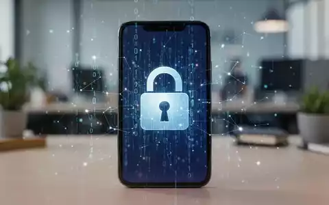 Smartphone-Bildschirm mit Schloss-Symbol, Binärcode und leuchtenden Datenpunkten, Symbol für mobiles Gerätemanagement und Cybersicherheit für kleine Unternehmen. - Foto: über boerse-global.de