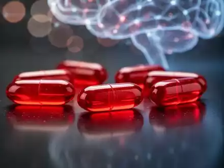 Nahaufnahme von leuchtend roten Astaxanthin-Kapseln, die präzise auf einer dunklen Oberfläche angeordnet sind. - Foto: über boerse-global.de