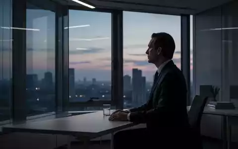 Ein einsamer Manager blickt nachdenklich aus einem Bürofenster bei Sonnenuntergang, was auf Stress und Entfremdung hindeutet. - Foto: über boerse-global.de