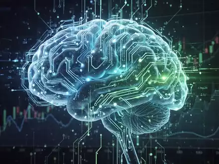 Ein futuristisches digitales Gehirn mit blauer und grüner Beleuchtung, das Datenströme verarbeitet und KI-Fortschritt symbolisiert. - Foto: über boerse-global.de