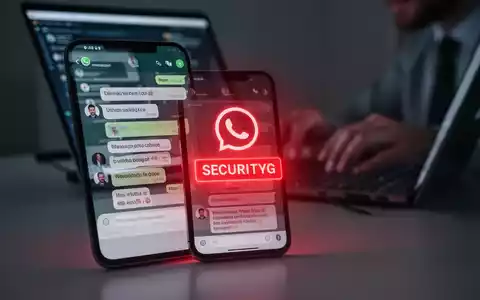 Ein Smartphone-Bildschirm mit einem WhatsApp-Chat und einer Sicherheitswarnung, im Hintergrund tippt eine Person auf einem Laptop. - Foto: über boerse-global.de