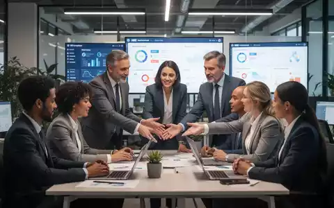 Professionelle Szene mit HR-Experten, die in einem modernen Büro zusammenarbeiten, Bildschirme zeigen HR-Dashboards. - Foto: über boerse-global.de