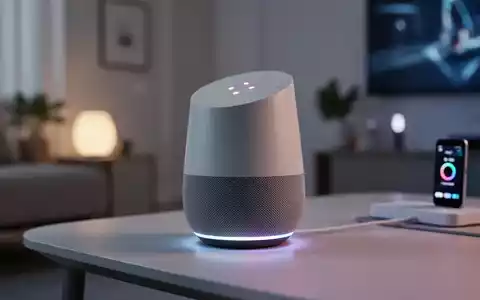Ein eleganter, moderner Google Home-Lautsprecher in einem minimalistischen Smart Home, der sein Design und dezente Ambientebeleuchtung zeigt. - Foto: über boerse-global.de