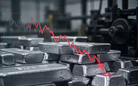 Ein stark fallender Aktienchart vor einem unscharfen Hintergrund aus Metallbarren und Industriemaschinen, der einen Wertverlust symbolisiert. - Foto: über boerse-global.de