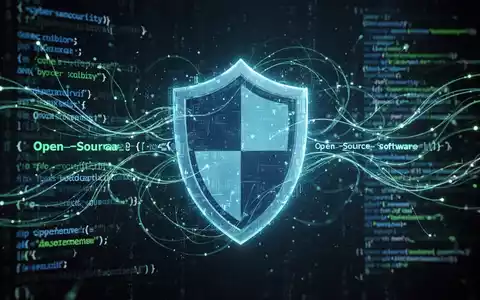 Abstrakte Visualisierung von Cybersicherheit mit leuchtenden Codezeilen und einem stilisierten Schildsymbol für Datenschutz. - Foto: über boerse-global.de