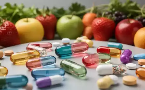 Nahaufnahme von bunten Mikronährstoffkapseln und Nahrungsergänzungsmitteln, umgeben von frischem Obst und Gemüse, die Gesundheit und Stoffwechsel symbolisieren. - Foto: über boerse-global.de