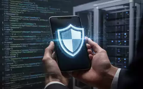 Eine Hand hält ein Smartphone, auf dessen Bildschirm ein leuchtendes digitales Schildsymbol für Datenschutz erscheint. - Foto: über boerse-global.de