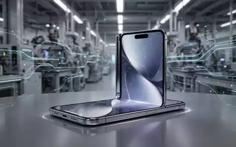 Ein futuristisches, faltbares Smartphone mit leuchtendem Bildschirm auf einer reflektierenden Oberfläche, das Innovation und neue Technologie symbolisiert. - Foto: über boerse-global.de