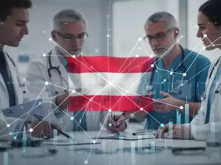 Abstrakte Darstellung von Finanzdaten und medizinischer Versorgung mit angedeuteter österreichischer Flagge. - Foto: über boerse-global.de