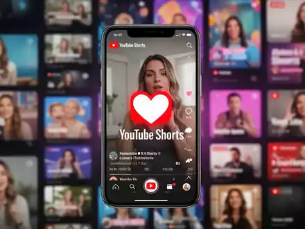 Ein Smartphone-Bildschirm zeigt ein YouTube-Shorts-Video mit einem Herzsymbol. Im Hintergrund sind weitere verschwommene Handys mit ähnlichem Inhalt. - Foto: über boerse-global.de
