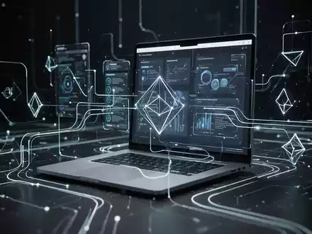 Abstrakte digitale Oberfläche mit leuchtenden Linien und geometrischen Formen, die Software-Tools und Systemoptimierung darstellt. - Foto: über boerse-global.de