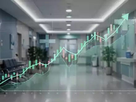 Ein stilisierter, aufwärts gerichteter Börsenchart mit einem medizinischen Kreuz vor einem modernen Krankenhaushintergrund. - Foto: über boerse-global.de