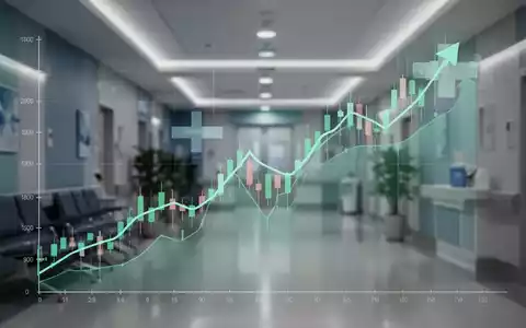 Ein stilisierter, aufwärts gerichteter Börsenchart mit einem medizinischen Kreuz vor einem modernen Krankenhaushintergrund. - Foto: über boerse-global.de