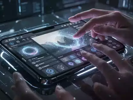 Ein futuristisches Smartphone zeigt eine KI-gesteuerte Fotobearbeitungsoberfläche mit generativen Funktionen. - Foto: über boerse-global.de