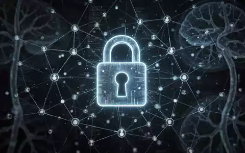 Digitales Vorhängeschloss-Symbol über komplexem Datennetz mit KI-Neuronalnetz-Mustern, symbolisiert Datensicherheit in KI. - Foto: über boerse-global.de