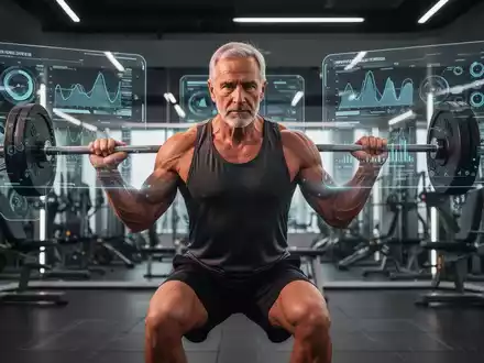 Ein muskulöser Mann mittleren Alters trainiert in einem modernen Fitnessstudio, um Gesundheit und Langlebigkeit zu fördern. - Foto: über boerse-global.de