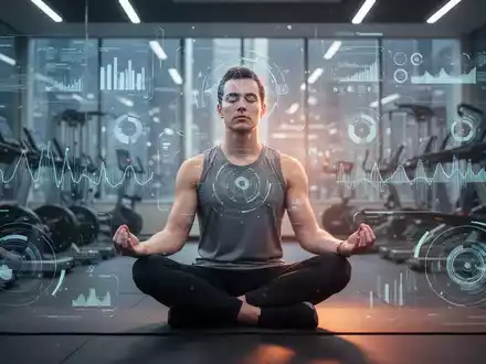 Eine Person meditiert in einem modernen Fitnessstudio, umgeben von subtilen Technologien, die mentale und physische Leistungsfähigkeit symbolisieren. - Foto: über boerse-global.de