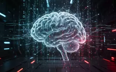Glühendes digitales Gehirnnetzwerk mit Binärcode und Datenströmen, symbolisiert Malware und Datendiebstahl in dunkler, hochtechnologischer Umgebung. - Foto: über boerse-global.de