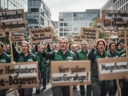 Streikende Einzel- und Großhandelsbeschäftigte in Bayern demonstrieren mit Plakaten für höhere Löhne und bessere Arbeitsbedingungen. - Foto: über boerse-global.de