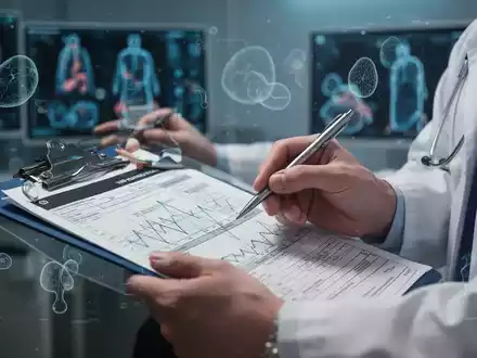 Ein Arzt oder Forscher analysiert medizinische Daten, mit subtilen visuellen Hinweisen auf sensorische Wahrnehmungen und Medikamentenrisiken. - Foto: über boerse-global.de