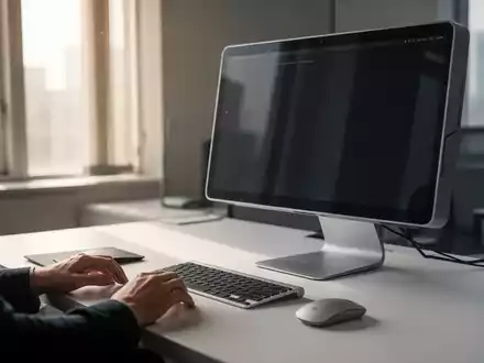 Ein moderner, ergonomisch gestalteter Bildschirmarbeitsplatz mit Monitor, Tastatur und Maus in sanftem Licht. - Foto: über boerse-global.de