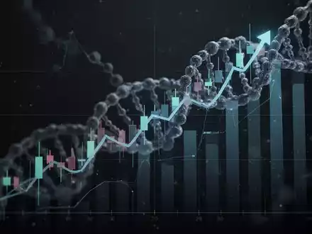 Ein stilisierter, aufwärts gerichteter Börsenchart mit abstrakten Biotech-Elementen vor dunklem Hintergrund, der Wachstum darstellt. - Foto: über boerse-global.de