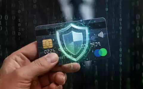 Nahaufnahme einer Hand, die eine Kreditkarte mit holografischem Schild-Symbol hält, für Banksicherheit und Betrugsschutz. - Foto: über boerse-global.de