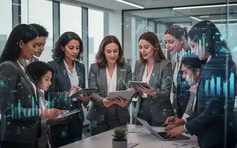 Eine vielfältige Gruppe von Frauen in einem modernen Büro, die zusammenarbeiten und digitale Technologien nutzen, um ihre Rolle auf dem Arbeitsmarkt zu stärken. - Foto: über boerse-global.de