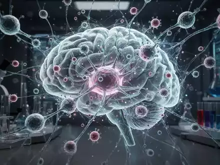 Eine futuristische Darstellung eines neuronalen Netzwerks, das mit biologischen Strukturen wie Exosomen und Stammzellen verschmilzt. - Foto: über boerse-global.de