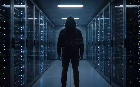 Eine dunkle Figur in einem Serverraum, umgeben von leuchtenden Serverracks, die einen Datenabfluss und eine Cybersicherheitsbedrohung symbolisieren. - Foto: über boerse-global.de