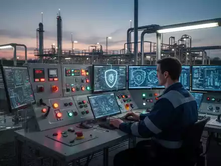 Eine moderne Wasseraufbereitungsanlage in der Dämmerung, mit einem Techniker, der digitale Bildschirme überwacht. - Foto: über boerse-global.de