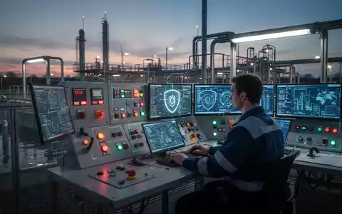 Eine moderne Wasseraufbereitungsanlage in der Dämmerung, mit einem Techniker, der digitale Bildschirme überwacht. - Foto: über boerse-global.de