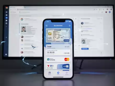 Ein Smartphone zeigt eine digitale Geldbörse mit synchronisierten Ausweisen, Reisedaten und Zahlungsoptionen, im Hintergrund ein Desktop-Browser. - Foto: über boerse-global.de