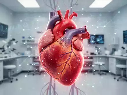 Nahaufnahme eines menschlichen Herzens mit digitaler Datenüberlagerung und leuchtenden Arterien, die kardiovaskuläre Diagnostik darstellen. - Foto: über boerse-global.de