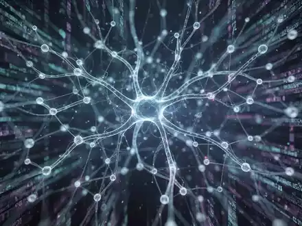 Ein stilisiertes, leuchtendes neuronales Netz über verschwommenen digitalen Datenströmen, das Datenschutz und Privatsphäre symbolisiert. - Foto: über boerse-global.de