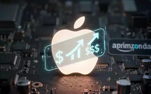 Ein leuchtendes Apple-Logo wird teilweise von einem digitalen Preisschild mit Aufwärtspfeil und Dollarzeichen verdeckt, im Hintergrund verschwommene Technik. - Foto: über boerse-global.de