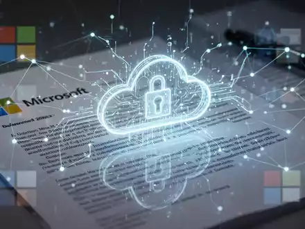 Digitaler Zwilling überlagert ein Rechtsdokument, mit dezenten Microsoft-Logo-Reflexionen, symbolisiert KI- und Legal-Tech-Kollaboration. - Foto: über boerse-global.de