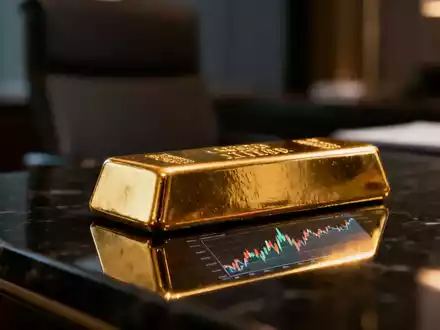 Ein glänzender Goldbarren auf einer dunklen Oberfläche mit einer unscharfen Finanzchart im Hintergrund. - Foto: über boerse-global.de