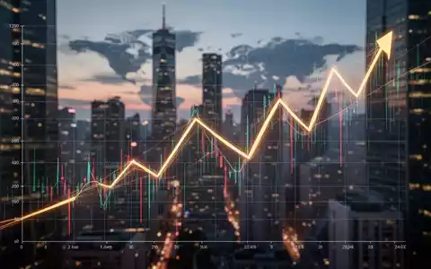 Ein stilisierter Finanzgrafik, der einen starken Rückgang und eine anschließende Erholung zeigt, vor einem globalen Finanzviertel bei Dämmerung. - Foto: über boerse-global.de