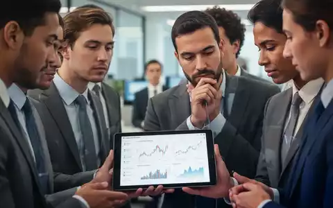 Mitarbeiter in einem modernen Büro, die auf ein Tablet mit Finanzgrafiken blicken, was betriebliche Krankenversicherung und finanzielle Belastung symbolisiert. - Foto: über boerse-global.de
