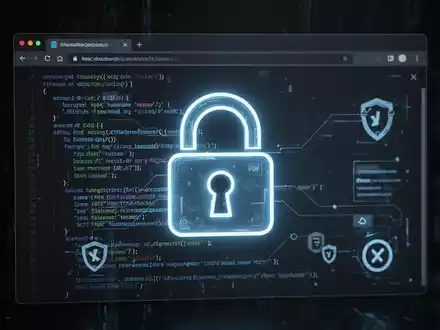 Leuchtendes Vorhängeschloss-Symbol über einem PDF-Dokument im Webbrowser, umgeben von Code und Verschlüsselungssymbolen, für clientseitige PDF-Sicherheit. - Foto: über boerse-global.de