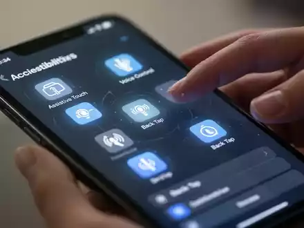 Nahaufnahme eines iPhone-Bildschirms mit Bedienungshilfen, eine Hand interagiert. Symbole wie Assistive Touch sichtbar. - Foto: über boerse-global.de