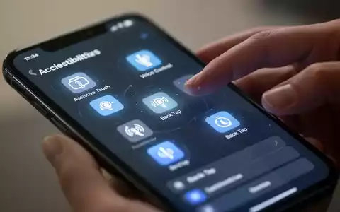 Nahaufnahme eines iPhone-Bildschirms mit Bedienungshilfen, eine Hand interagiert. Symbole wie Assistive Touch sichtbar. - Foto: über boerse-global.de