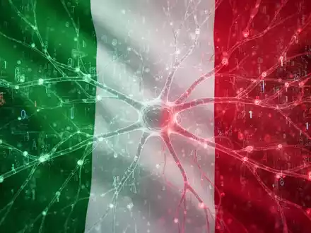 Italienische Flaggenfarben verschmelzen mit digitalen Daten und KI-Netzmustern, symbolisierend Italiens Untersuchung von Microsofts KI-Praktiken. - Foto: über boerse-global.de