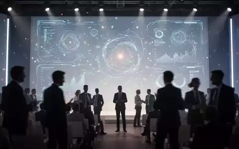 KI-Schnittstelle auf großer Konferenzleinwand, unscharfe Silhouetten von Teilnehmern im Vordergrund. - Foto: über boerse-global.de